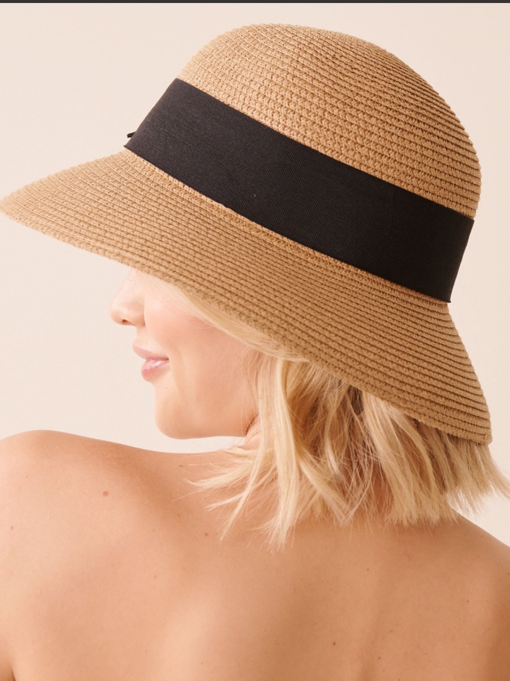 La Vie En Rose Aqua Tan Straw 100% paper Hat with Black Band beach travel Hat